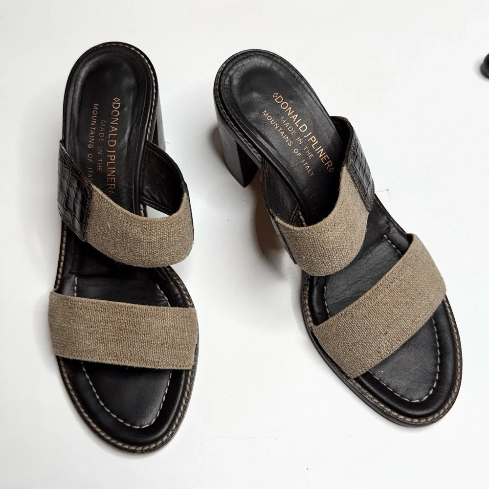 Donald J Pilner Two-Strap Wooden Block Heel Sandals S-455 Sz 7.5